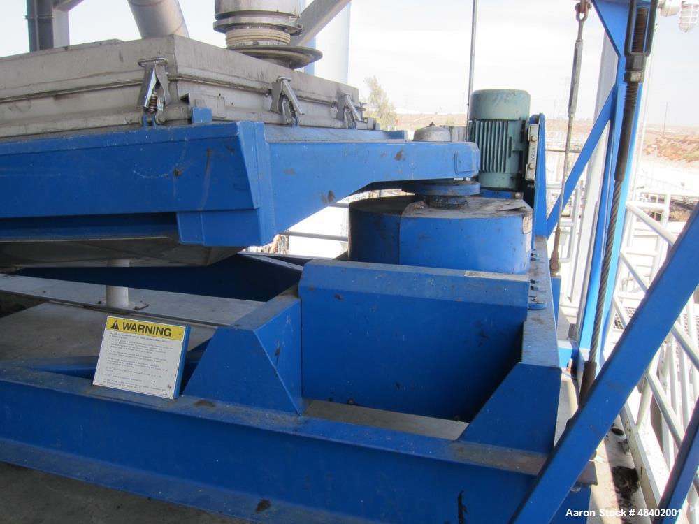 Used Rotex Screener, Model 5722DA-AASS, Stainless Steel. 80” Wide x 144” long double deck, 3 separation. Clamp down top cover. Approximate 80 square feet screen area. Driven by a 7.5hp, 3/60/230/460 ...