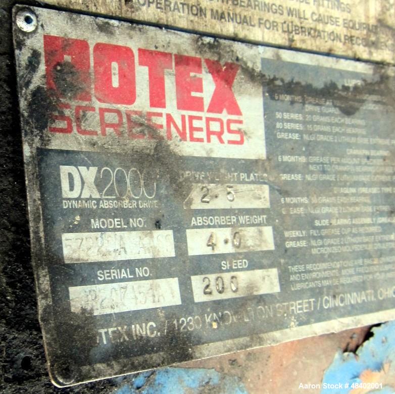 Used Rotex Screener, Model 5722DA-AASS, Stainless Steel. 80” Wide x 144” long double deck, 3 separation. Clamp down top cover. Approximate 80 square feet screen area. Driven by a 7.5hp, 3/60/230/460 ...
