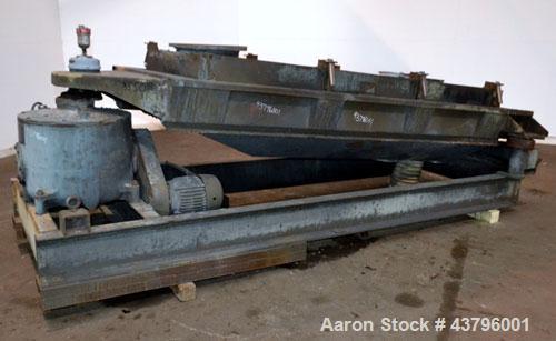 Used Rotex Screener, Model 802A, Carbon Steel. 40” Wide x 84” long double deck, 3 separation. 23.3 Square feet screen area, 3” screen motion. Clamp down top cover, (3) bottom outlets. Driven by a 5 h...