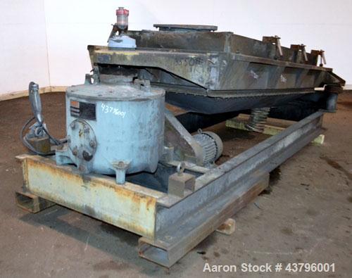 Used Rotex Screener, Model 802A, Carbon Steel. 40” Wide x 84” long double deck, 3 separation. 23.3 Square feet screen area, 3” screen motion. Clamp down top cover, (3) bottom outlets. Driven by a 5 h...
