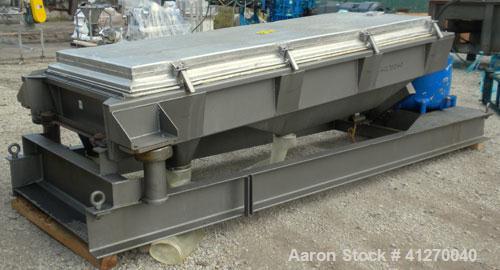 Used Rotex Screener, Model 803A-AL/SS, 304 Stainless Steel. Approximately 40" wide x 84" long triple deck, 4 seperation. Clamp down aluminum top cover, 4 bottom outlets. 23.3 square feet screen area,...