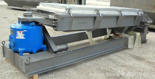 Used Rotex Screener, Model 803A-AL/SS, 304 Stainless Steel. Approximately 40" wide x 84" long triple deck, 4 seperation. Clamp down aluminum top cover, 4 bottom outlets. 23.3 square feet screen area,...