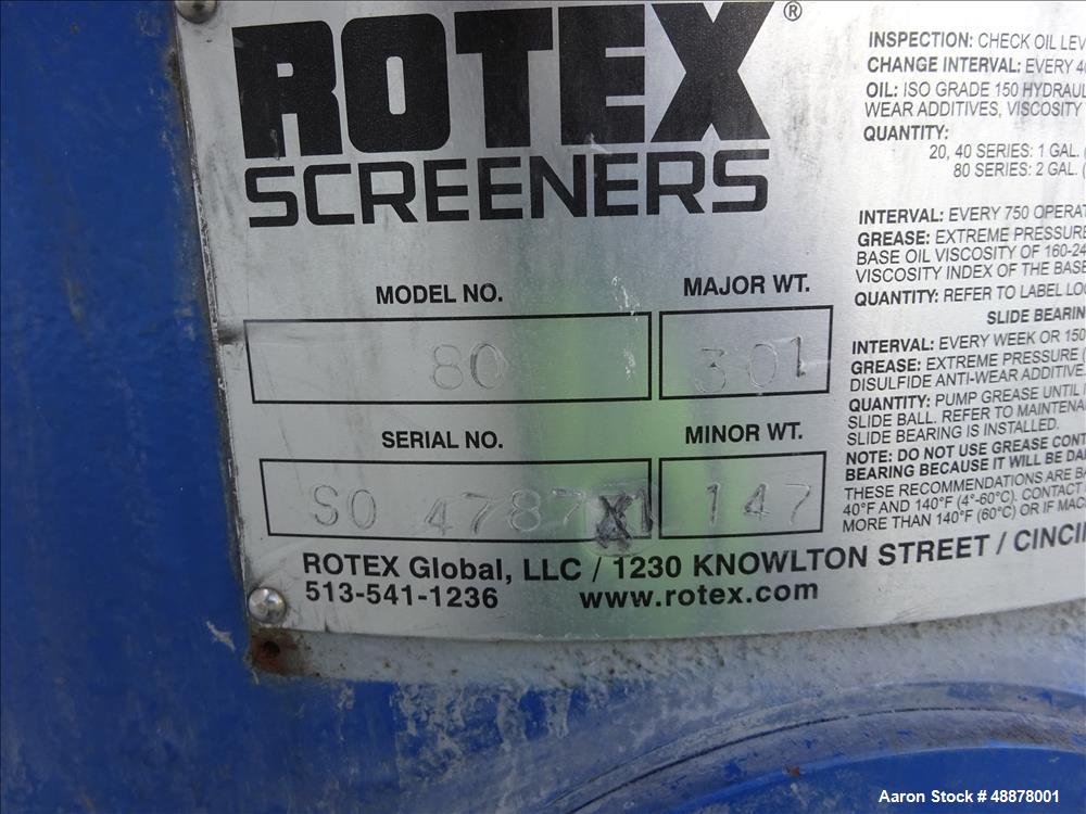 Used Rotex Screener, Model 803AMS/MS