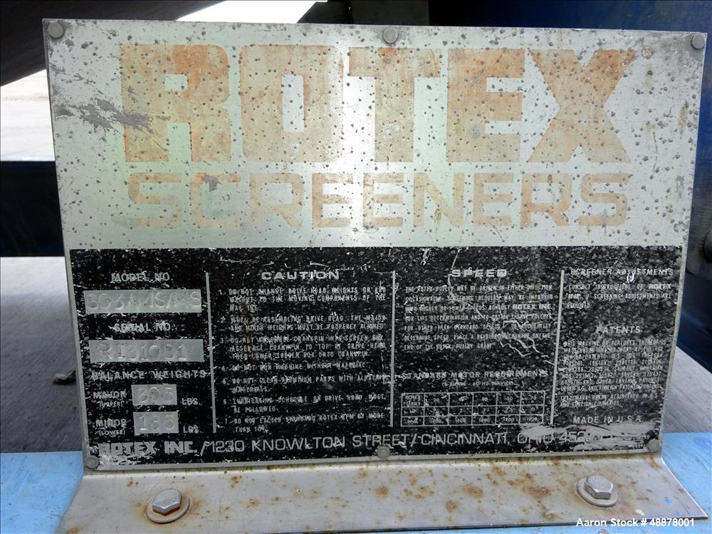Used Rotex Screener, Model 803AMS/MS