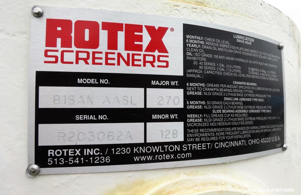 Used Rotex Screener, Model 81SAN AASL, 304 Stainless Steel.