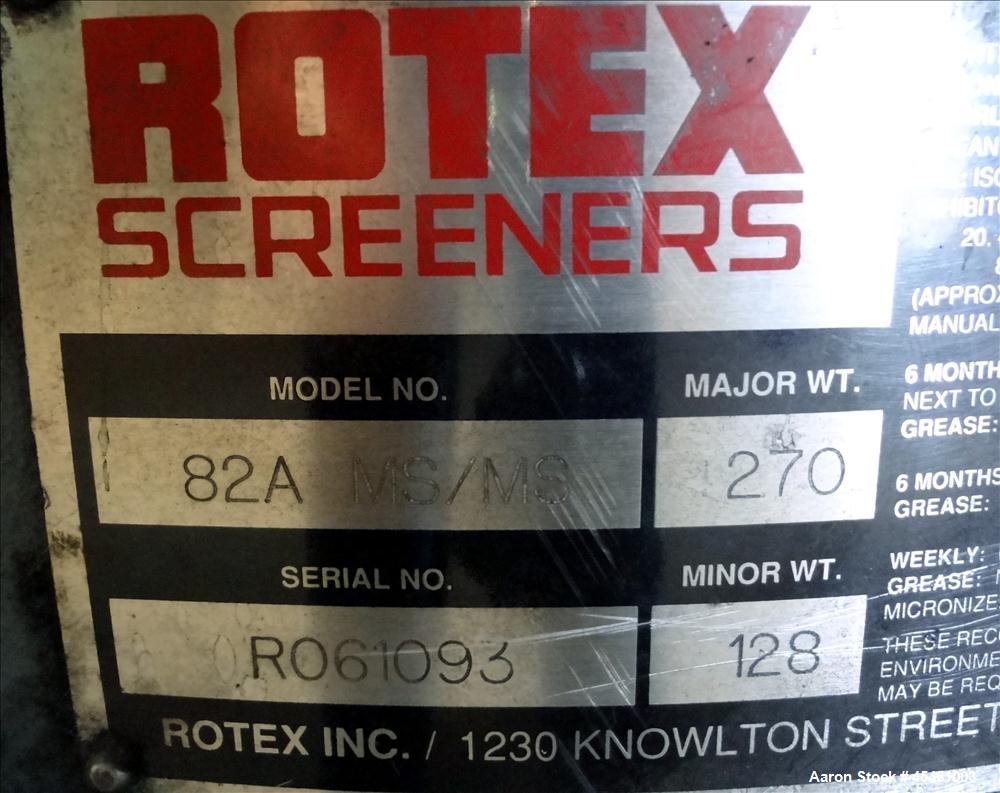Used Rotex Rectangular Screener Model 82A MS/MS