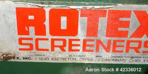 Used Rotex Screener, Model 83GP, Carbon Steel. 40" Wide x 120" long triple deck, 4 separation. Clamp down top cover, bottom outlets. 33.3 Square feet screen area, 3" screen motion. Driven by a hp mot...