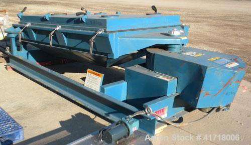 Used Rotex Screener, Model 842DMWMM, Carbon Steel. 60" wide x 84" long double deck, 3 separation. Clamp down top cover, 3 bottom outlets. 35 square feet screen area, 3" screen motion. Requires decks,...