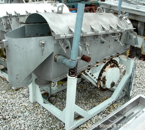 USED:Simplicity horizontal vibratory screener/scalper, model 2185-HSJA2, 316 stainless steel. Double deck 18" wide x 60" long. Domed top bolt-on cover. 4" end inlet, 6" fines bottom, 10" overs outlet...