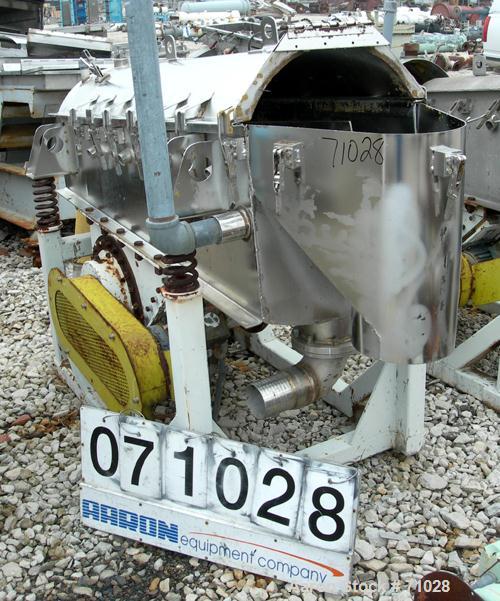 USED:Simplicity horizontal vibratory screener/scalper, model 2185-HSJA2, 316 stainless steel. Double deck 18" wide x 60" long. Domed top bolt-on cover. 4" end inlet, 6" fines bottom, 10" overs outlet...