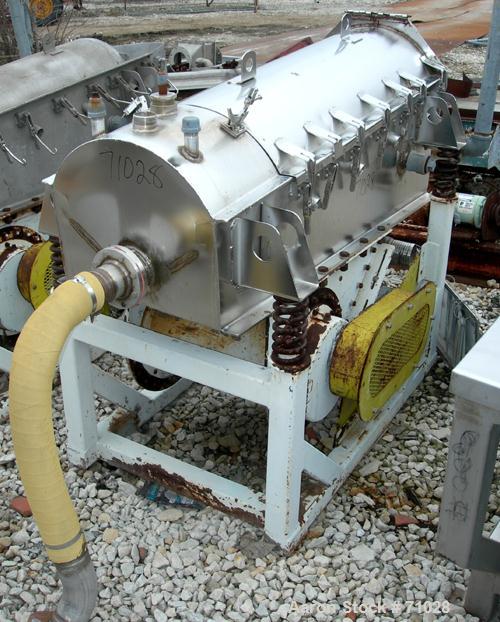 USED:Simplicity horizontal vibratory screener/scalper, model 2185-HSJA2, 316 stainless steel. Double deck 18" wide x 60" long. Domed top bolt-on cover. 4" end inlet, 6" fines bottom, 10" overs outlet...