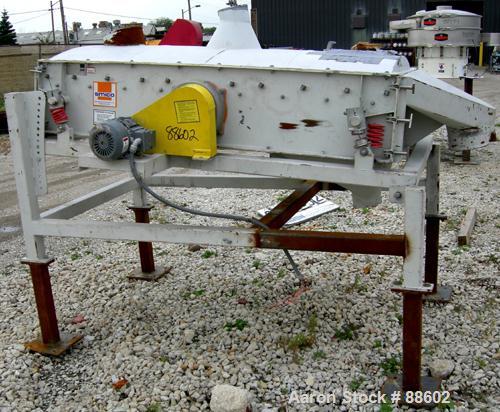 USED: Smico screener, carbon steel, single deck, 2 separation, 36" wide x 72" long. Top cover. Driven by a 1 hp, 3/60/230/460 volt, 1745 rpm motor. Mounted on a carbon steel frame.