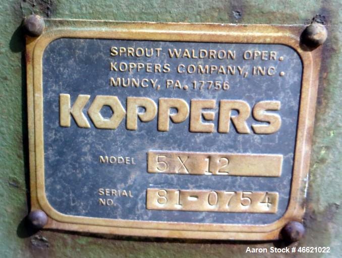 Used Sprout Waldron Koppers Screener, Model 5 X 12, Carbon Steel. Single deck. Driven by a 5hp, 3/60/230/460 volt motor.
