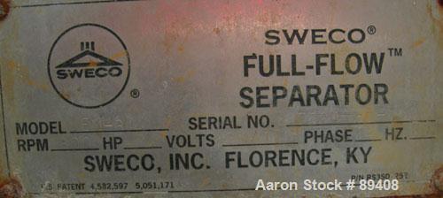 Used Sweco Full Flow Ellipitical Motion Rectangular Separator, Model EM-3A, Pre-Tension Screen Design, 304 Stainless Steel. Approximately 46" wide x 9' long. Approximately 30 square feet surface area...