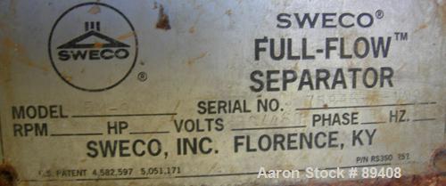 Used Sweco Full Flow Ellipitical Motion Rectangular Separator, Model EM-3A, Pre-Tension Screen Design, 304 Stainless Steel. Approximately 46" wide x 9' long. Approximately 30 square feet surface area...