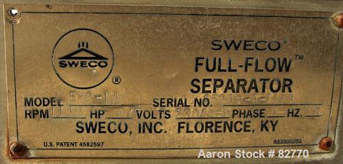 Used Sweco Full Flow Rectangular Separator, Model EM2-1A, Stainless Steel.