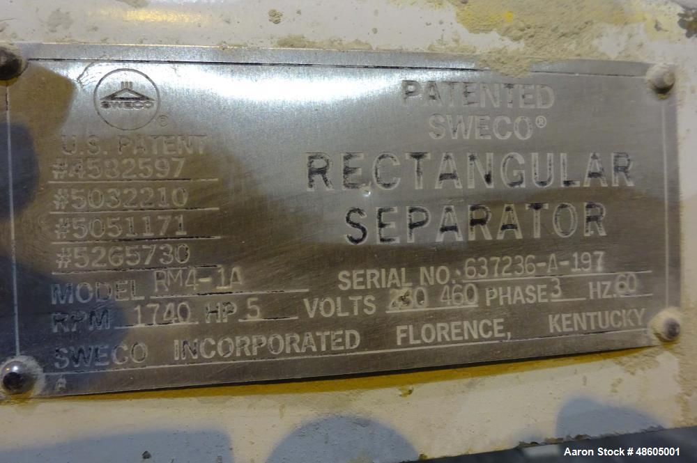 Used- Sweco Rectangular Separator / Screener, Model RM4-1A, Carbon Steel.