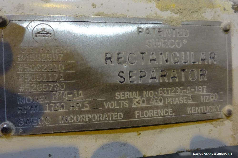 Used Sweco Rectangular Separator / Screener, Model RM4-1A, Carbon Steel.