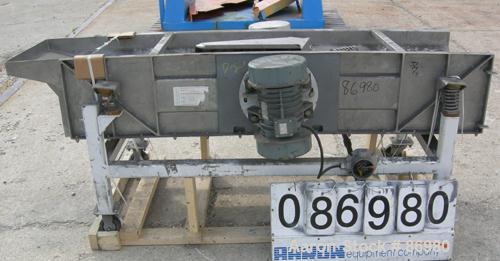 USED: Sweco full flow rectangular separator, stainless steel. 18" wide x 70" long single deck, (2) screen separations. Driven by (2)B.E.S.T. vibratory motors, 4/5 hp, 3/60/230/460 volt, 1120/1140 rpm...