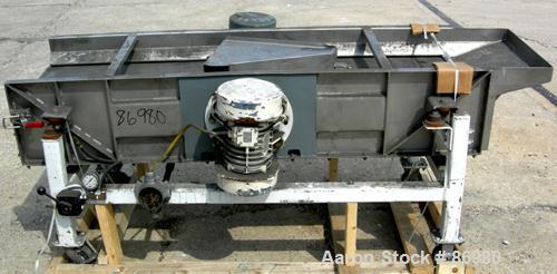USED: Sweco full flow rectangular separator, stainless steel. 18" wide x 70" long single deck, (2) screen separations. Driven by (2)B.E.S.T. vibratory motors, 4/5 hp, 3/60/230/460 volt, 1120/1140 rpm...