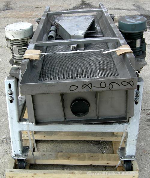 USED: Sweco full flow rectangular separator, stainless steel. 18" wide x 70" long single deck, (2) screen separations. Driven by (2)B.E.S.T. vibratory motors, 4/5 hp, 3/60/230/460 volt, 1120/1140 rpm...