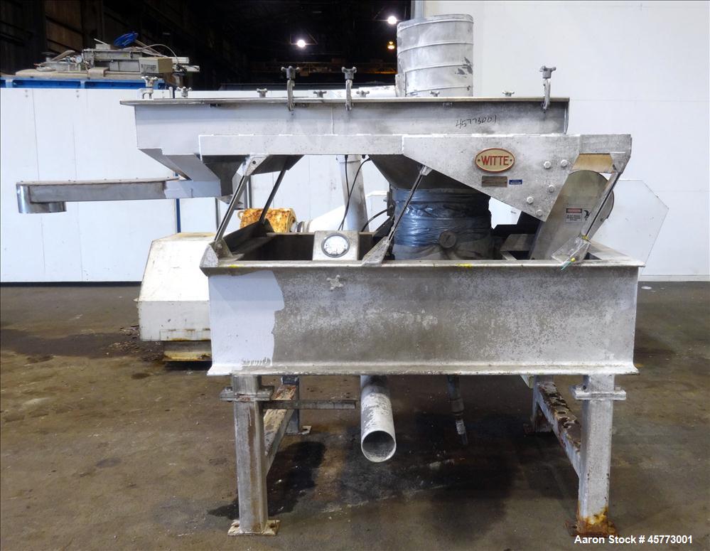 Used Witte Vibrating Air-Cooler Classifier System Consisting Of: (1) Witte Screener model 436-D, 36" Wide x 62" Long, 304 stainless steel. Single deck, (2) separation, driven by a 1.5 hp, 208-230-460...