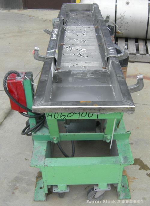 Used Witte Screener, 304 stainless steel. 10" wide x 71" long, 2 screening sections, 3 separation. Driven by 1 1/2 hp, 3/60/208-230/460 volt, 1725 rpm motor. Mounted on a carbon steel frame.