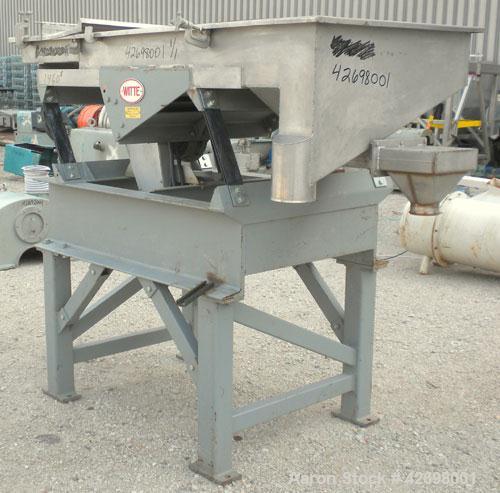 Used Witte Screener, 304 Stainless Steel. 35" Wide x 52" long, 2 separations. Includes a 24’’ long section of intake cover. Screener driven by 1 hp, 3/60/230/460 volt, 1720 rpm motor thru a Witte Siz...