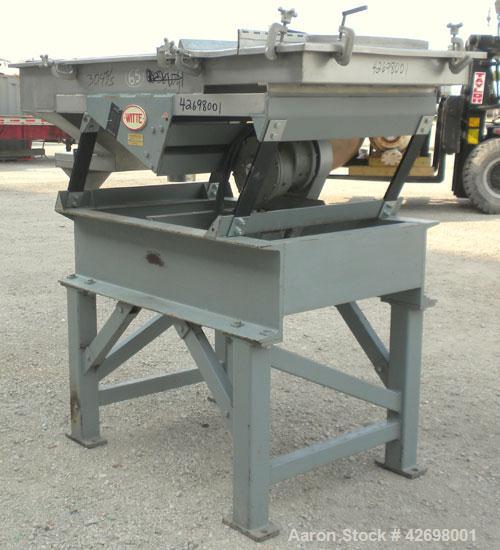 Used Witte Screener, 304 Stainless Steel. 35" Wide x 52" long, 2 separations. Includes a 24’’ long section of intake cover. Screener driven by 1 hp, 3/60/230/460 volt, 1720 rpm motor thru a Witte Siz...