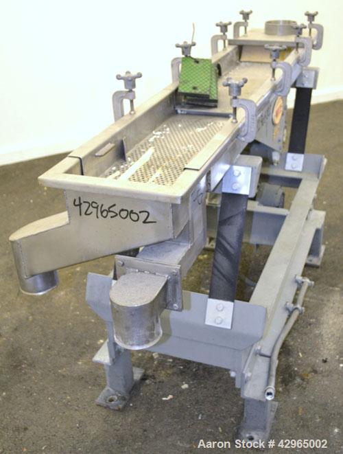 Used Witte Screener, 304 Stainless Steel. 9-1/2" Wide x 72" long, 2 screening sections, (1) overs section, 3 total separation. Driven by 1hp, 3/60/230/460 volt, 1720 rpm XP motor. Includes a model C2...