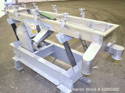 Used Witte Screener, 304 Stainless Steel. 9-1/2" Wide x 72" long, 2 screening sections, (1) overs section, 3 total separation. Driven by 1hp, 3/60/230/460 volt, 1720 rpm XP motor. Includes a model C2...