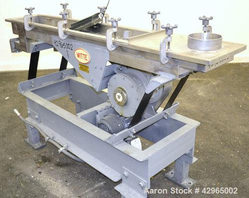 Used Witte Screener, 304 Stainless Steel. 9-1/2" Wide x 72" long, 2 screening sections, (1) overs section, 3 total separation. Driven by 1hp, 3/60/230/460 volt, 1720 rpm XP motor. Includes a model C2...