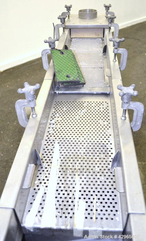 Used Witte Screener, 304 Stainless Steel. 9-1/2" Wide x 72" long, 2 screening sections, (1) overs section, 3 total separation. Driven by 1hp, 3/60/230/460 volt, 1720 rpm XP motor. Includes a model C2...