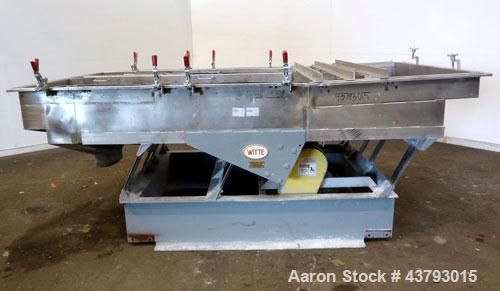 Used Witte 2 Deck Classifier, 304 Stainless Steel. Approximately 61” x 108” long, dual screening sections with removable screens, approximate 66" long. Includes a motor and dual vibrator. Mounted on ...