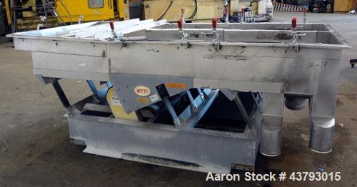 Used Witte 2 Deck Classifier, 304 Stainless Steel. Approximately 61” x 108” long, dual screening sections with removable screens, approximate 66" long. Includes a motor and dual vibrator. Mounted on ...