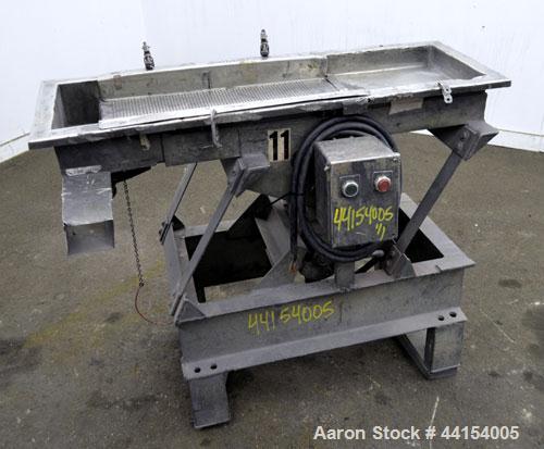 Used Witte Screener, 304 Stainless Steel. 12" Wide x 41" long. 2 Separation with an approximate 20" long perforated section. Driven by an approximate 1/4hp motor. Mounted on a carbon steel frame.
