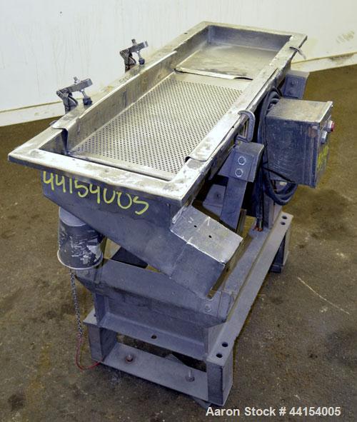 Used Witte Screener, 304 Stainless Steel. 12" Wide x 41" long. 2 Separation with an approximate 20" long perforated section. Driven by an approximate 1/4hp motor. Mounted on a carbon steel frame.