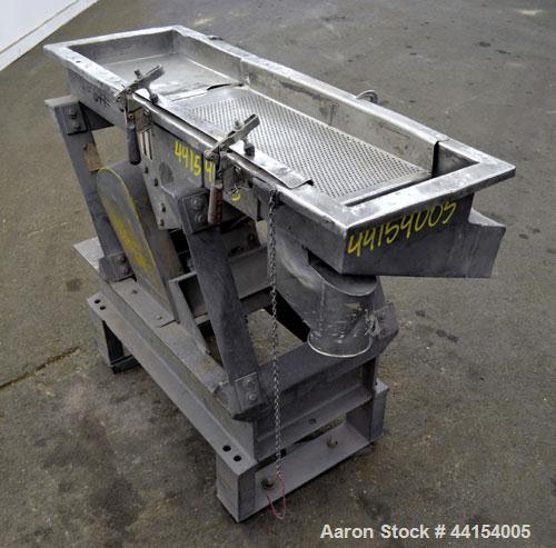 Used Witte Screener, 304 Stainless Steel. 12" Wide x 41" long. 2 Separation with an approximate 20" long perforated section. Driven by an approximate 1/4hp motor. Mounted on a carbon steel frame.