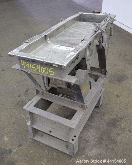 Used Witte Screener, 304 Stainless Steel. 12" Wide x 41" long. 2 Separation with an approximate 20" long perforated section. Driven by an approximate 1/4hp motor. Mounted on a carbon steel frame.