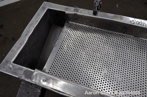 Used Witte Screener, 304 Stainless Steel. 12" Wide x 41" long. 2 Separation with an approximate 20" long perforated section. Driven by an approximate 1/4hp motor. Mounted on a carbon steel frame.