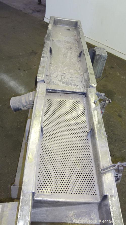 Used Witte Screener, 304 Stainless Steel. 10” Wide x 73” long. 3 Separation with (2) perforated sections. Driven by a 1hp, 3/60/208-230/460 volt, 1710 rpm motor with a size C2 vibrator. Mounted on a ...