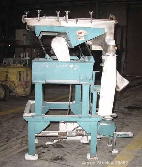 USED: Witte screen, 304 stainless steel. 42" wide x 51" long x 6-1/2" deep. Top opening 12" x 6" oval, 2 separations, no screens. Screener driven by (2) 1 hp, 230/460 and 208-230/460 volt, 1745 and 1...