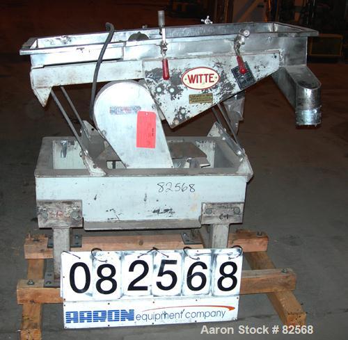 USED: Witte screener, stainless steel, single deck, 2 separation. 16" wide x 45" long. Unit requires screens and covers. Driven by a 3/4 hp 3/60/208-230/460 volt, 1725 rpm motor. Mounted on a carbon ...