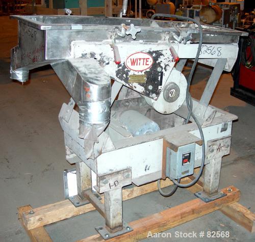 USED: Witte screener, stainless steel, single deck, 2 separation. 16" wide x 45" long. Unit requires screens and covers. Driven by a 3/4 hp 3/60/208-230/460 volt, 1725 rpm motor. Mounted on a carbon ...