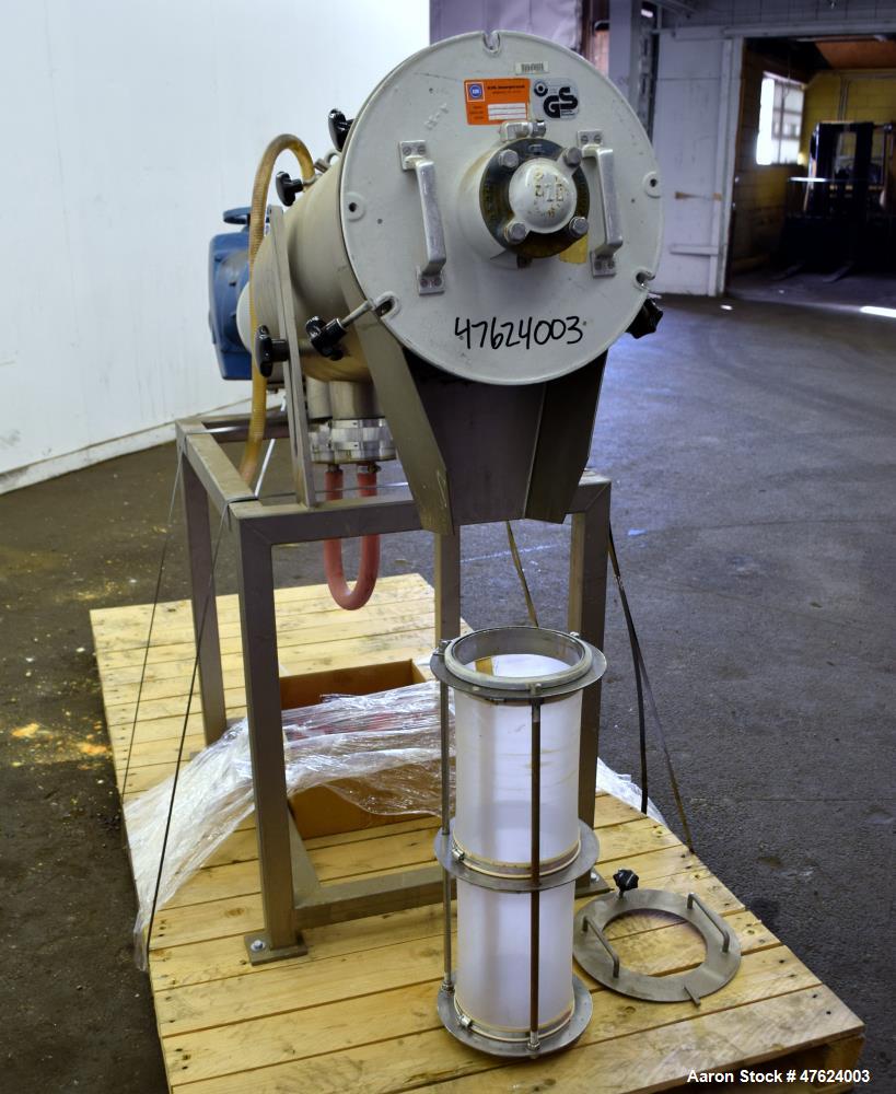 Used Azo FL Liquid Screener, Model FLX-650 LTX, 304 Stainless Steel. Approximate 7" diameter x 24" long screen chamber, internal helical blades with ribbon. Driven by a 4-5hp, 3/60/230/460 volt, 405-...