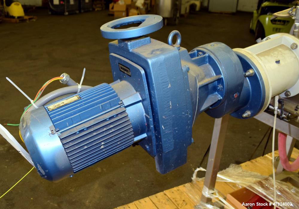 Used Azo FL Liquid Screener, Model FLX-650 LTX, 304 Stainless Steel. Approximate 7" diameter x 24" long screen chamber, internal helical blades with ribbon. Driven by a 4-5hp, 3/60/230/460 volt, 405-...