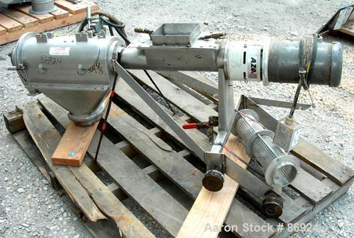 Used Azo Cyclone Screener, 304 Stainless Steel. Approximate 4" diameter x 18" long screen chamber, (3) helical blades. Driven by a 1 HP, 3/60/208-230/460 Volt, 1140 RPM motor. Side access door, 6" x ...