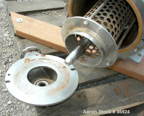 Used Azo Cyclone Screener, 304 Stainless Steel. Approximate 4" diameter x 18" long screen chamber, (3) helical blades. Driven by a 1 HP, 3/60/208-230/460 Volt, 1140 RPM motor. Side access door, 6" x ...