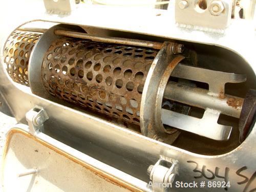 Used Azo Cyclone Screener, 304 Stainless Steel. Approximate 4" diameter x 18" long screen chamber, (3) helical blades. Driven by a 1 HP, 3/60/208-230/460 Volt, 1140 RPM motor. Side access door, 6" x ...