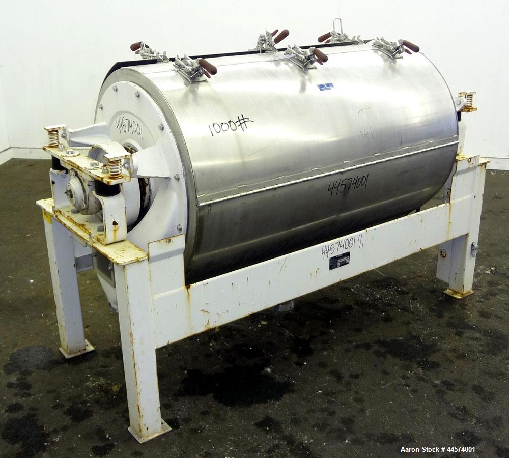 Used Buhler Vibro-Sifter, Model MKVA-56/12K.  Capacity 2000 kg/hr depending on product.  Approximately 22” diameter x 48” long 316 stainless steel vibrating sieve cage, no sieve.  (1) Carbon steel sh...